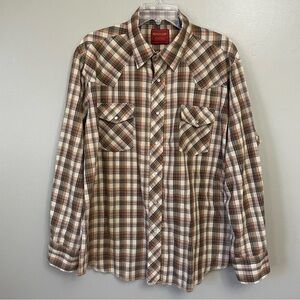 Wrangler Rustler Men's XL Plaid Western Long Sleeve Pearl Snap Button Shirt